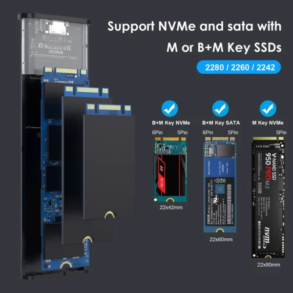 6/10Gbps M2 SSD Case NVME/NGFF Enclosure SATA Dual Protocol M.2 to USB Type C 3.1 SSD Adapter for NVME PCIE NGFF SATA SSD Box - AliExpress 44 - Image 4