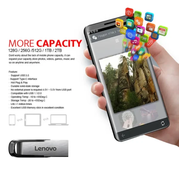 Lenovo 2TB USB Flash Drive Usb 3.0 High Speed 1TB Type-C Interface Dual-Use Flash Memory Stick For Mobile Phone Computer 2024 - AliExpress 44 - Image 2