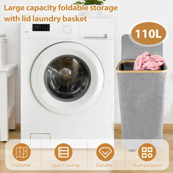 110L Collapsible Laundry Hamper Bottom Wheels Dirty Clothes Basket with Inner Bag Portable Bathroom Kitchen Trash Can - AliExpress 15 - Image 3