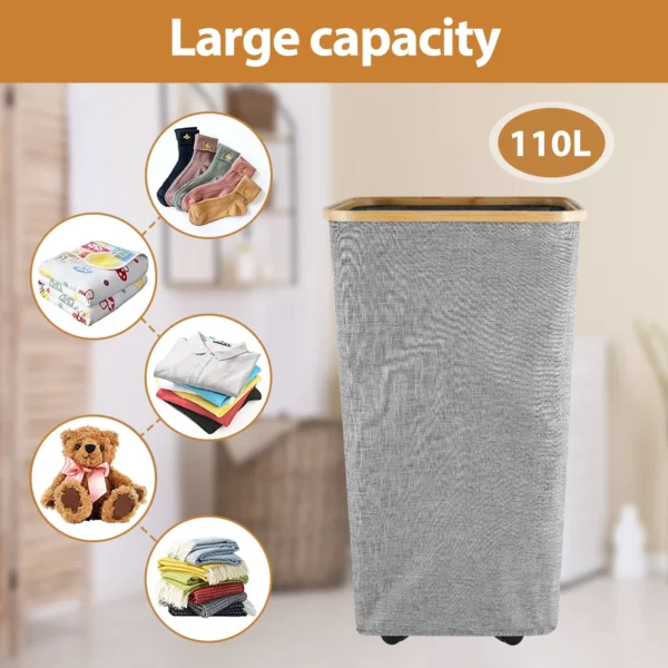 110L Collapsible Laundry Hamper Bottom Wheels Dirty Clothes Basket with Inner Bag Portable Bathroom Kitchen Trash Can - AliExpress 15 - Image 4