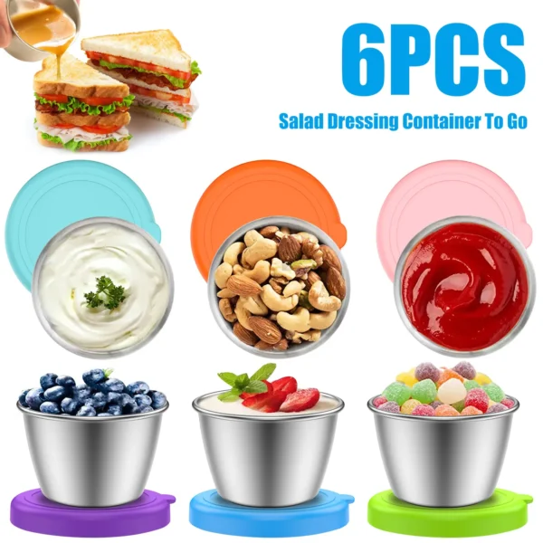 6Pcs 70ml Salad Dressing Container Stainless Steel Portable Silicone Lids Leakproof Dipping Sauce Condiment Box - AliExpress 15 - Image 2