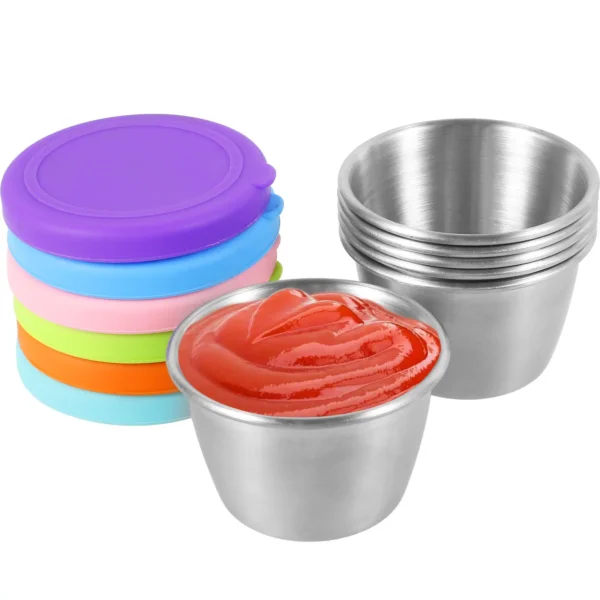 6Pcs 70ml Salad Dressing Container Stainless Steel Portable Silicone Lids Leakproof Dipping Sauce Condiment Box - AliExpress 15