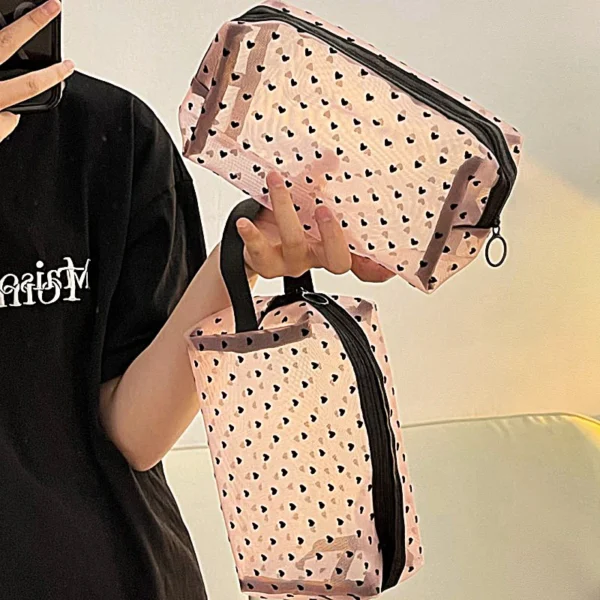 Love Print Mesh Cosmetic Bag Portable Toiletry Organizer Makeup Bags Multifunction Transparent Women Lipstick Coin Storage Pouch - AliExpress 15 - Image 5