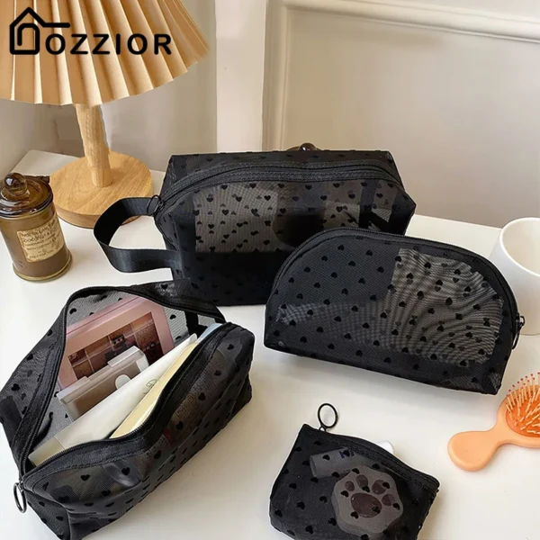 Love Print Mesh Cosmetic Bag Portable Toiletry Organizer Makeup Bags Multifunction Transparent Women Lipstick Coin Storage Pouch - AliExpress 15