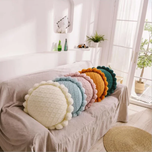 REGINA Cute Pompom Tassel Round Cushion Nordic Home Decor Decorative Pillow For Bed Sofa Fluffy Knitted Chair Car Throw Pillow - AliExpress 15 - Image 2