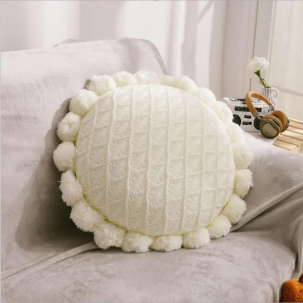 REGINA Cute Pompom Tassel Round Cushion Nordic Home Decor Decorative Pillow For Bed Sofa Fluffy Knitted Chair Car Throw Pillow - AliExpress 15 - Image 4