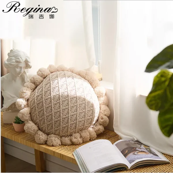 REGINA Cute Pompom Tassel Round Cushion Nordic Home Decor Decorative Pillow For Bed Sofa Fluffy Knitted Chair Car Throw Pillow - AliExpress 15 - Image 6