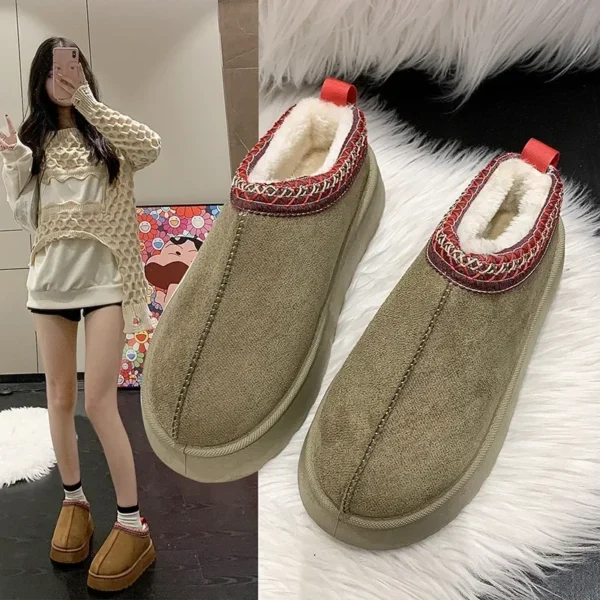 Snow Boots for Women 2023 Winter New Cashmere Warm Thick Soles Without Heel-covered Hair Half Slipper Cotton Shoes for Women - AliExpress 322 - Image 2