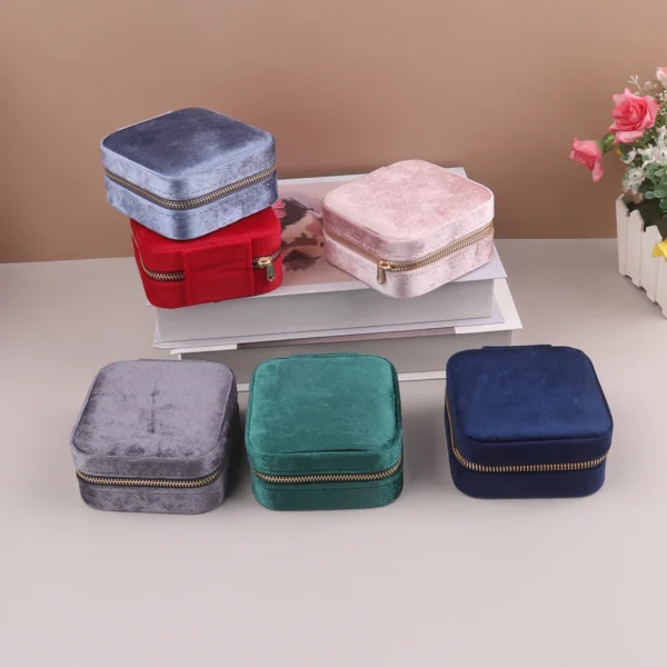 Velvet Jewelry Box For Women Geometric Sqaure Jewelry Storage Case Necklace Ring Earrings Travel Portable Zipper Boxes - AliExpress 36 - Image 4