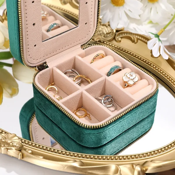 Velvet Jewelry Box For Women Geometric Sqaure Jewelry Storage Case Necklace Ring Earrings Travel Portable Zipper Boxes - AliExpress 36 - Image 5