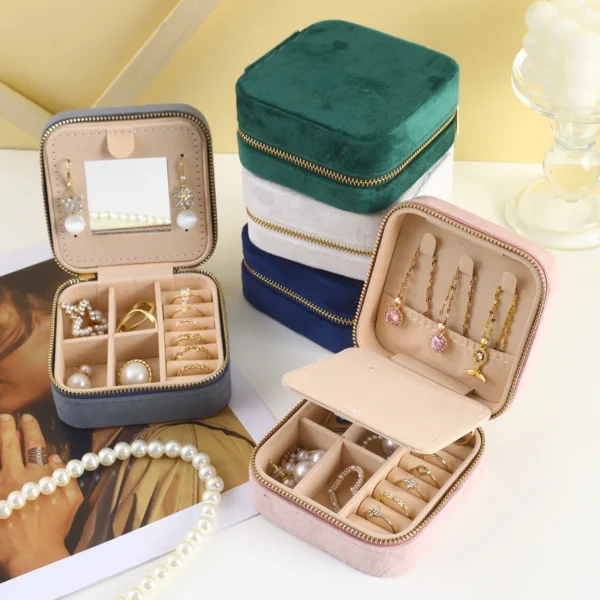 Velvet Jewelry Box For Women Geometric Sqaure Jewelry Storage Case Necklace Ring Earrings Travel Portable Zipper Boxes - AliExpress 36